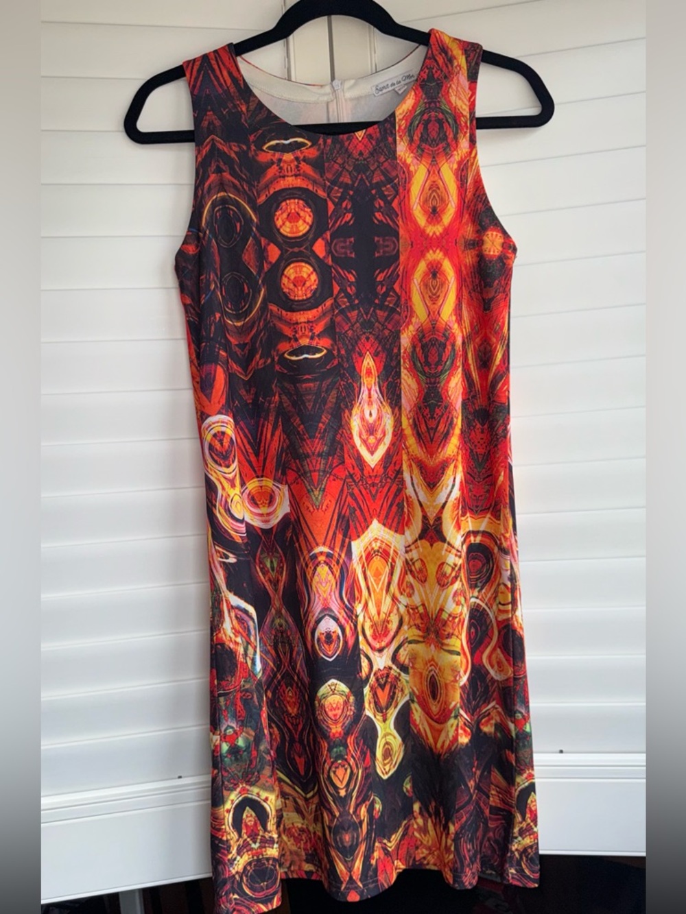 Sleeveless High-Low Dress in Fiery Red Orange Print